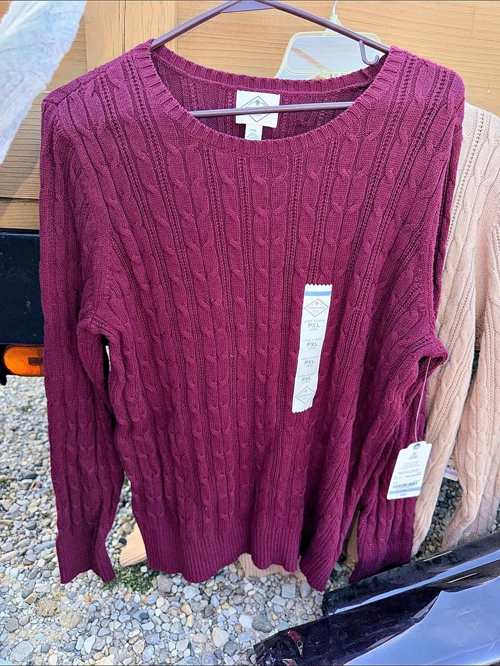 St. John's Bay Cable Knit V-Neck Sweater Pink & Purple and brown PXL nwt 30 for